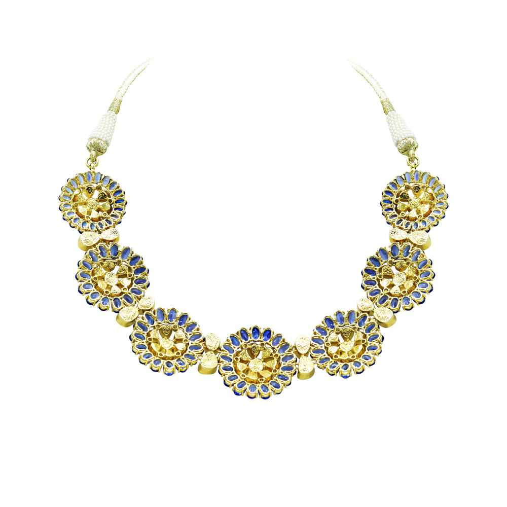 Polki Necklace with Tanzanite Clusters